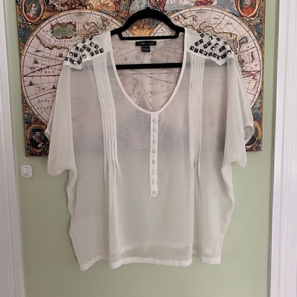 Studded Shoulder Sheer Top - Picture 1 of 7